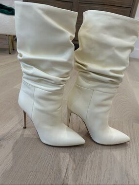 Paris Texas Cream Slouchy Pointed-Toe Stiletto Boots 37.5 Snake skin like heal